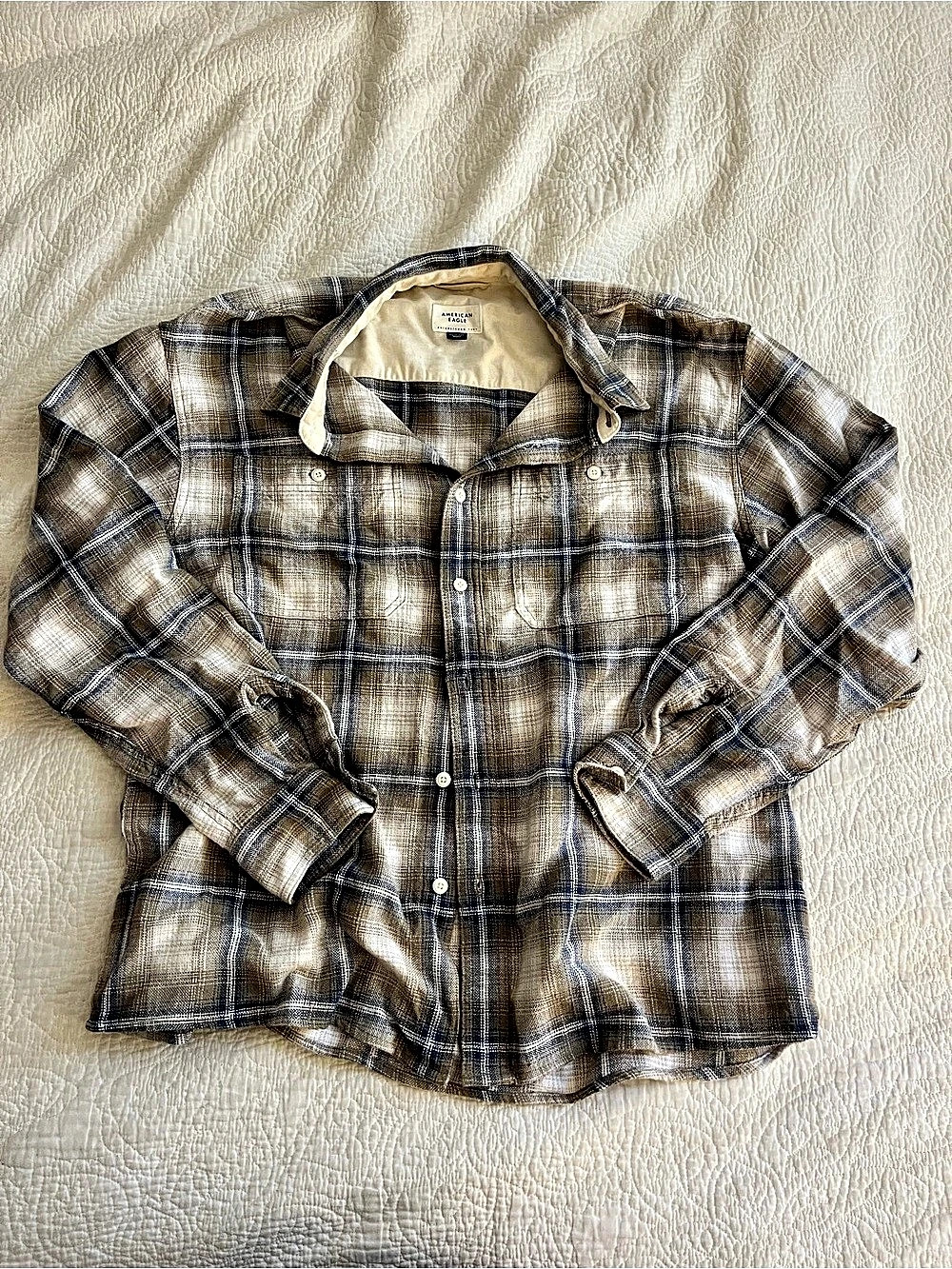American Eagle Plaid Button Down Shirt, Brown & Blue, XL